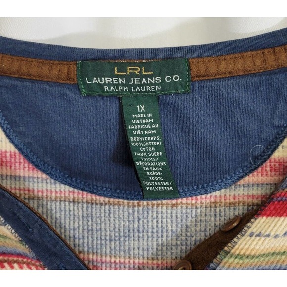 LRL Ralph Lauren Southwest Striped Print Drop Waist Thermal Henley Dress Size 1X - Picture 7 of 7